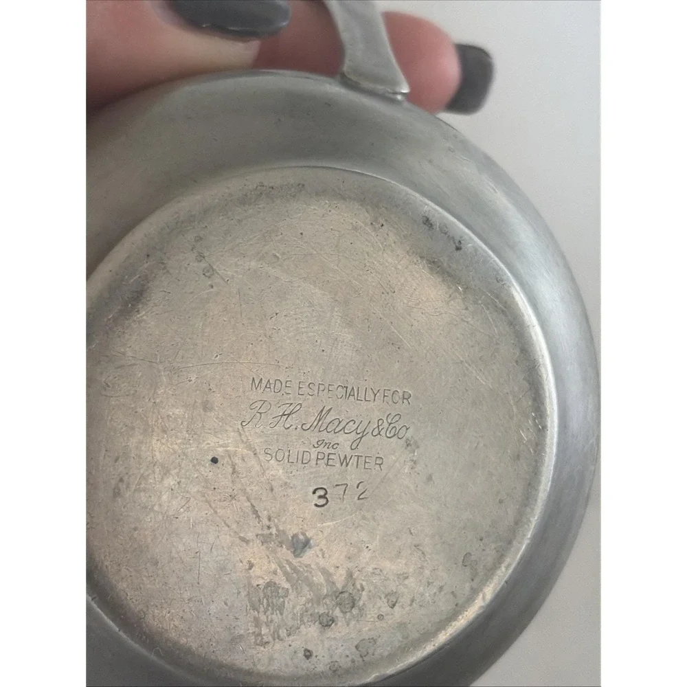 VTG 1940s R. H. Macy & Co. Solid Pewter Creamer &‎ Sugar Bowl Signed Farmhouse